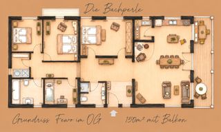 Grundriss der Ferienwohnung im Obergeschoss im Ferienhaus Bachperle, Kiefersfelden