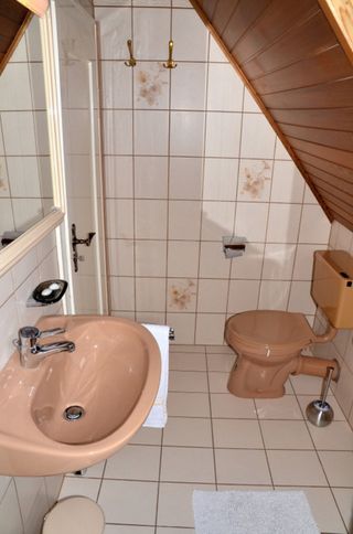 Badezimmer mit Waschbecken und WC