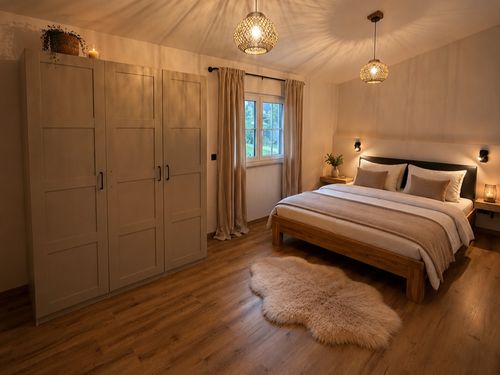 1. Schlafzimmer in der 1. Etage mit Doppelbett 1. Schlafzimmer in der 1. Etage mit Doppelbett