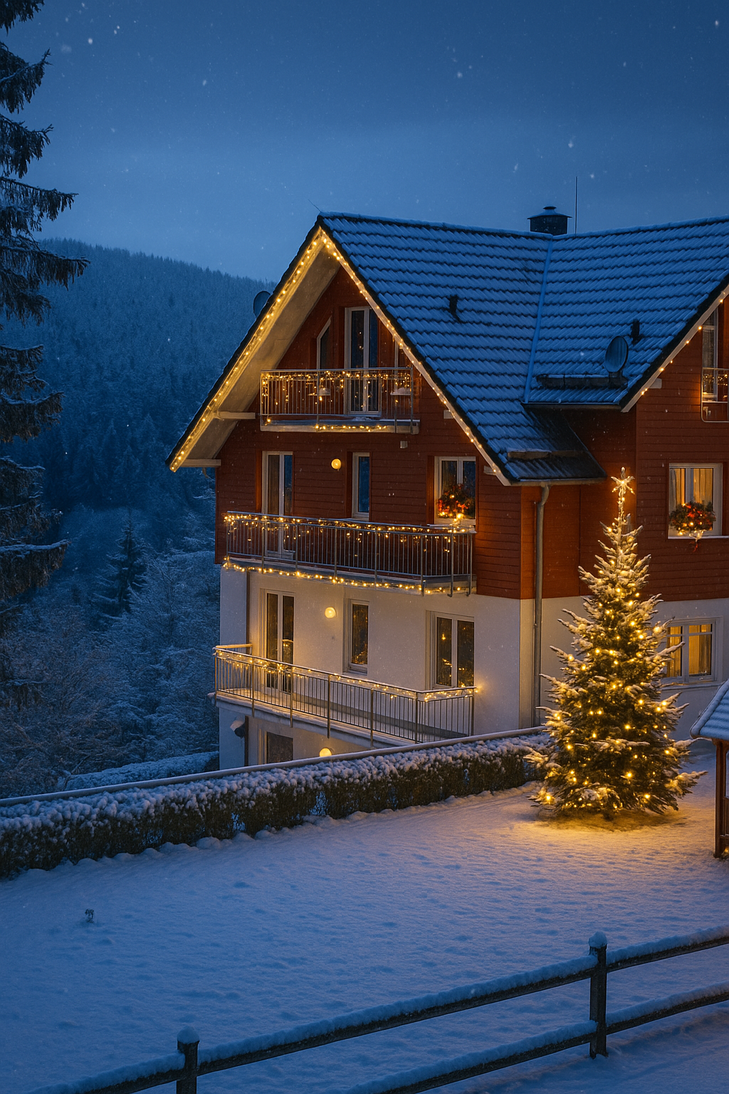 Haus Tannenblick im Schnee
