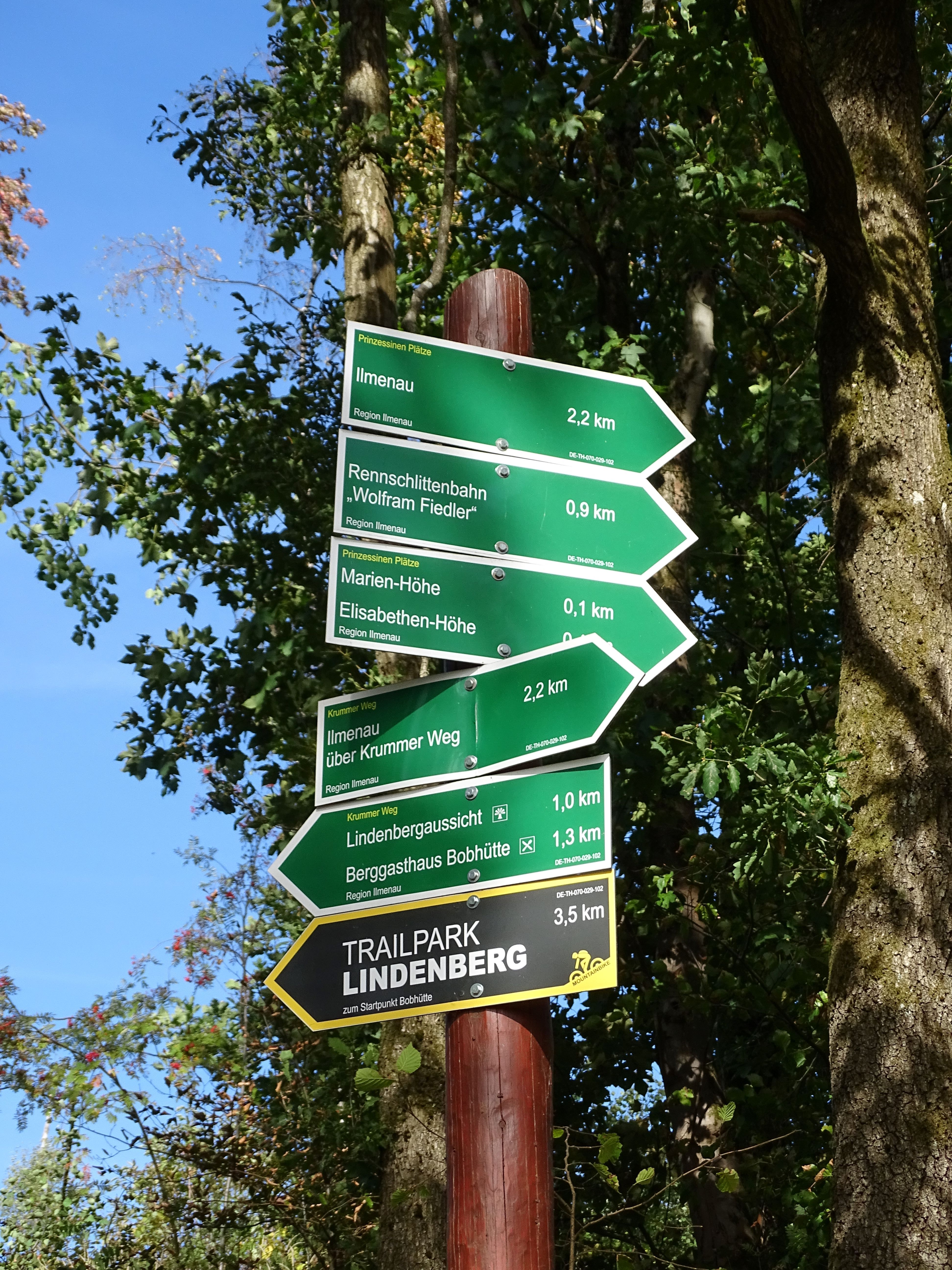 Wegweißer zu Wandermöglichkeiten vom Krummen Weg / FH Hoffmann Ilmenau